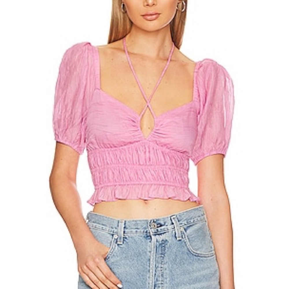 Astr Revolve Pink Puff Sleeve Blouse